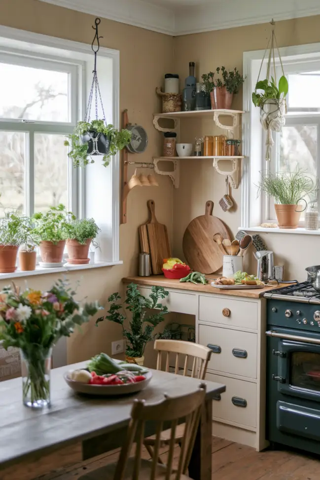 A country-style kitchen with Plants and Flowers