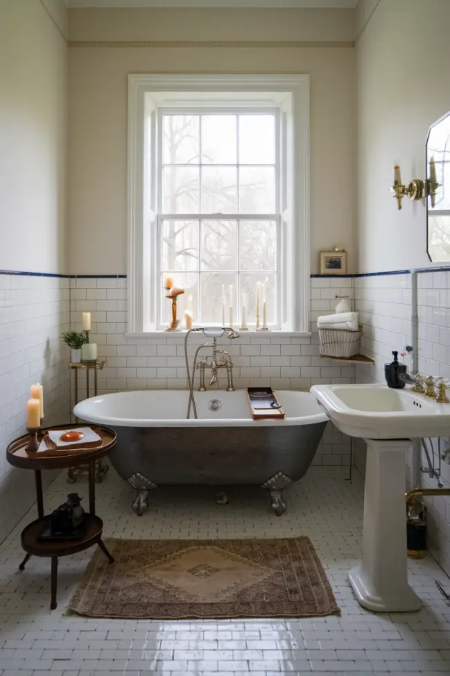 A spacious vintage bathroom