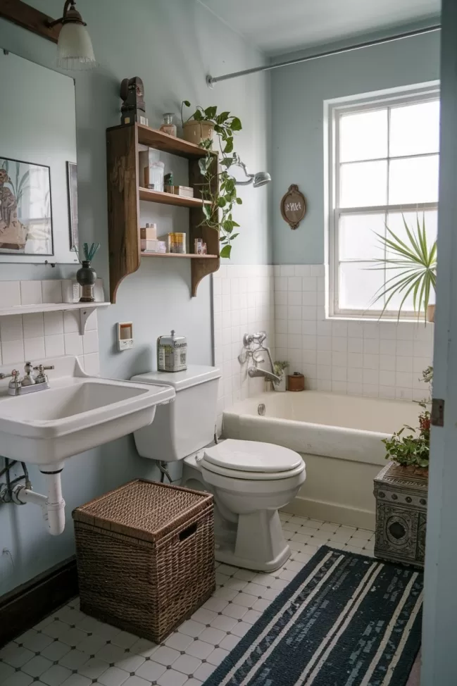 A tidy vintage bathroom with surfaces free of clutter