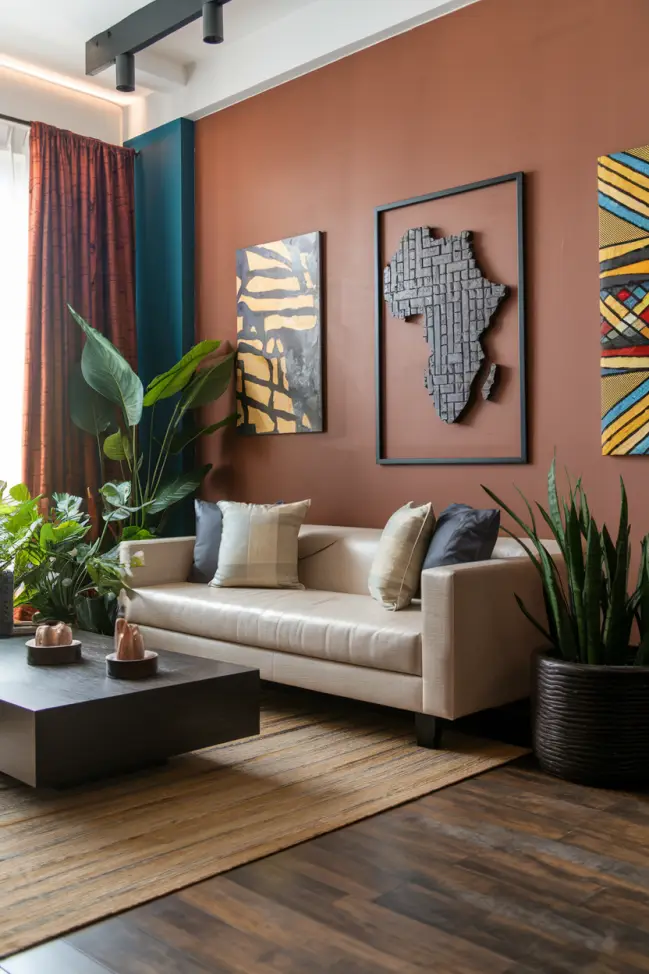 Afrocentric living room with Bold and Earthy Colors