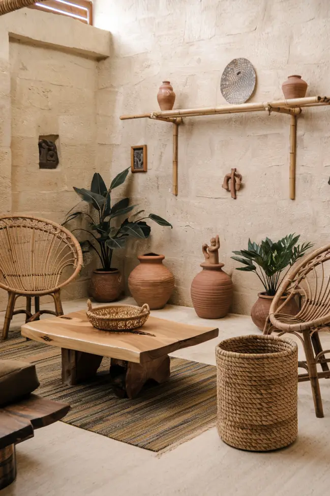 Afrocentric living room with Natural Materials