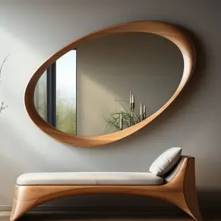 Asymmetrical Wooden Frame Mirror