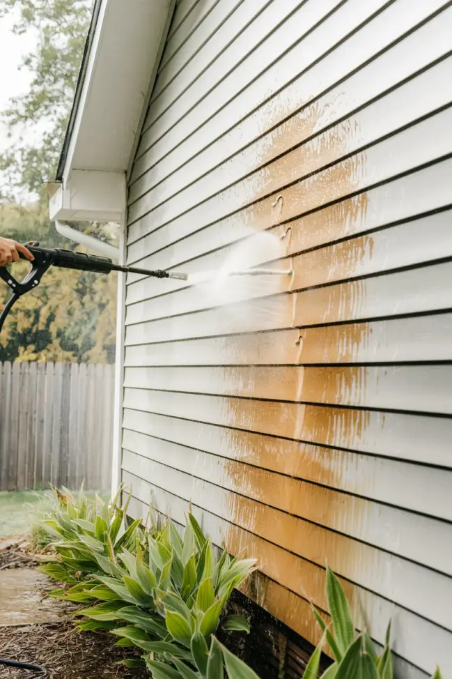 Freshly Power-Washed Siding on a Bright Home Exterior