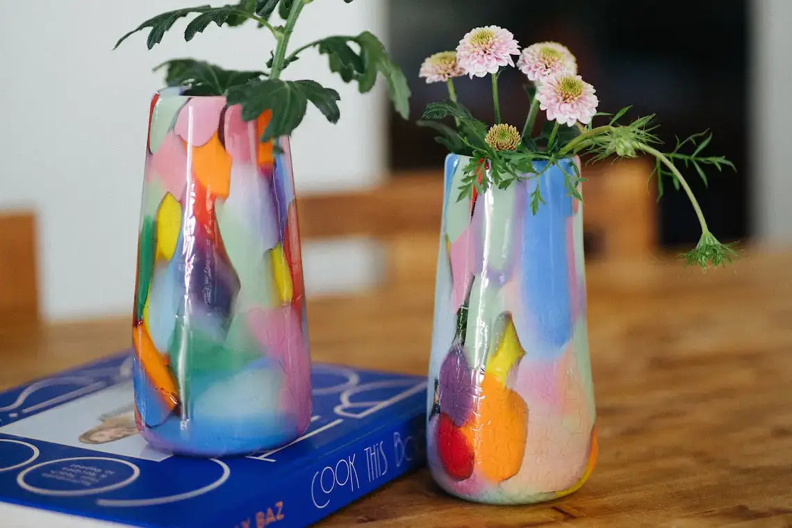 Glass Blown Rainbow Crackle Vase 1