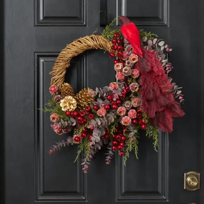 Perched Noel - Christmas Front Door Wreath Holiday Wall Decor