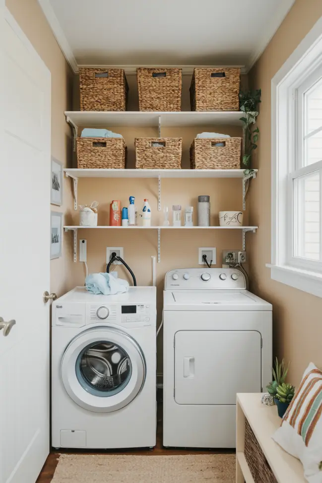 Storage Baskets in a Small Laundry Room