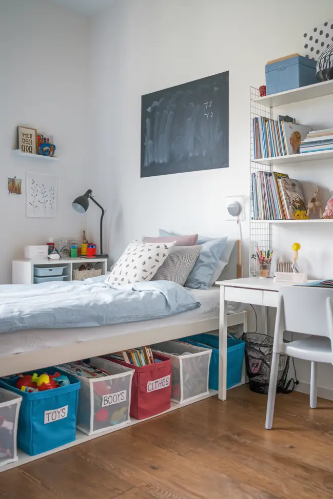 Under-the-Bed Storage in a Kids' Room