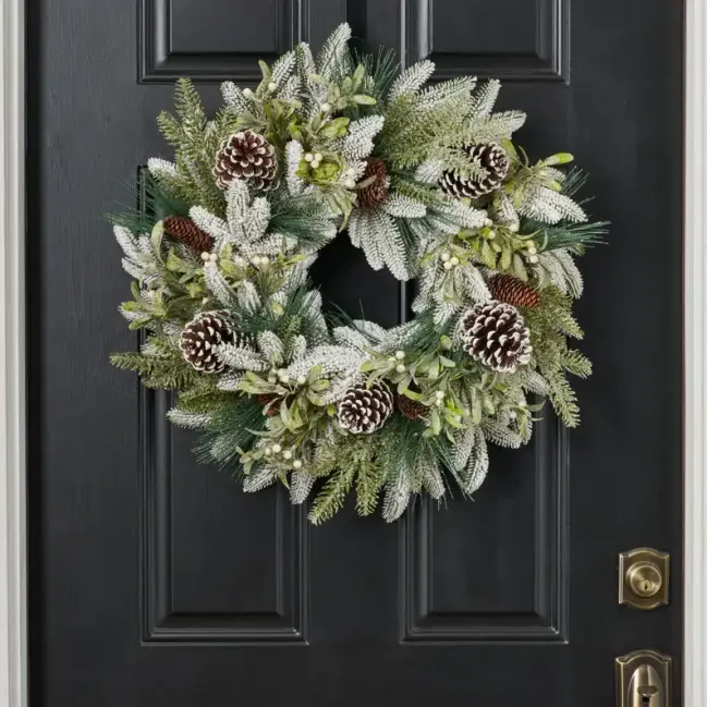 Wild Winter - Frosted Long Needle Pine, Glitter Mistletoe & Snow Covered Pinecone's Front Door Wreath