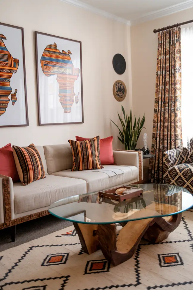 bold patterns with neutral tones living room